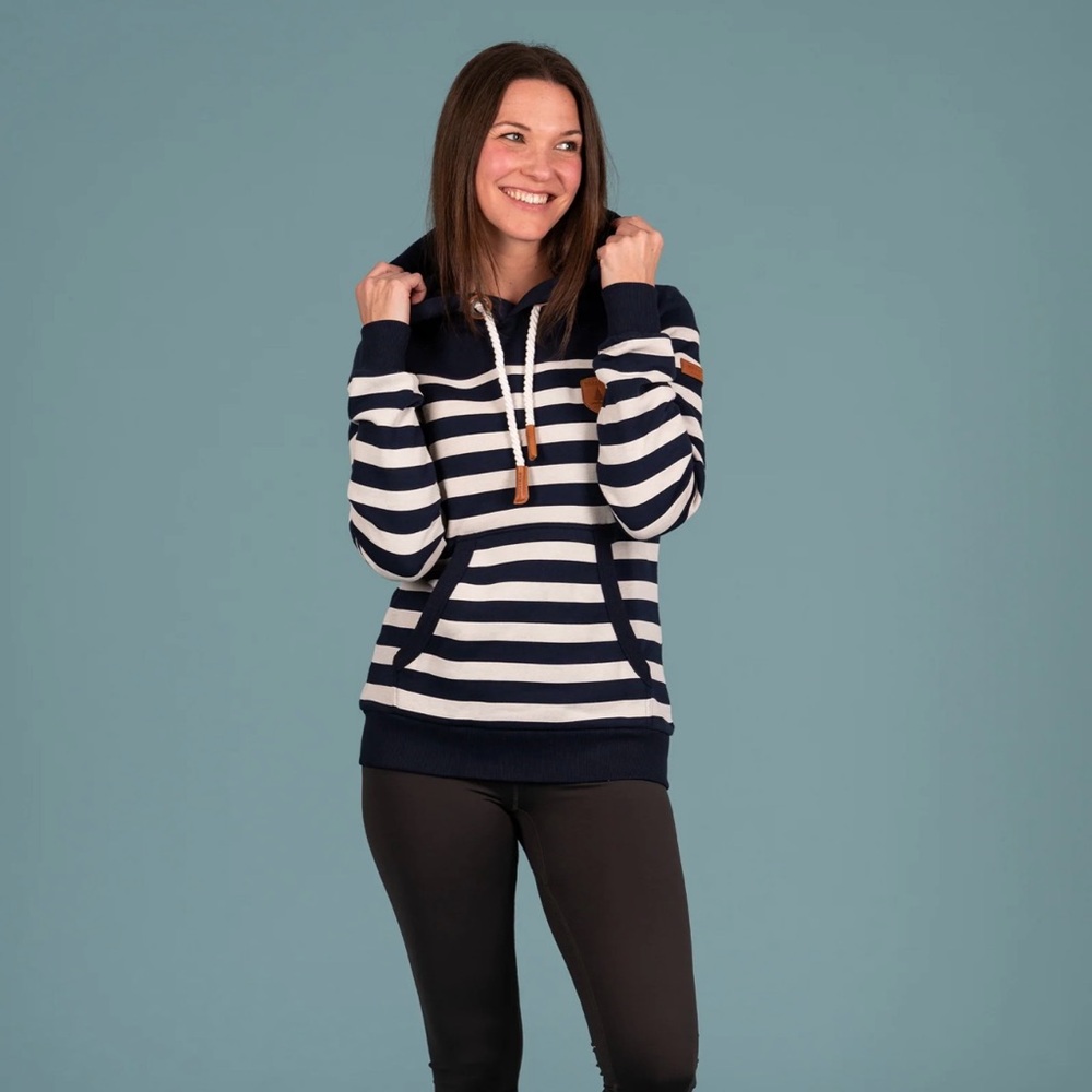 New Wanakome GRACE OATMEAL STRIPE HOODIE NAVY size M